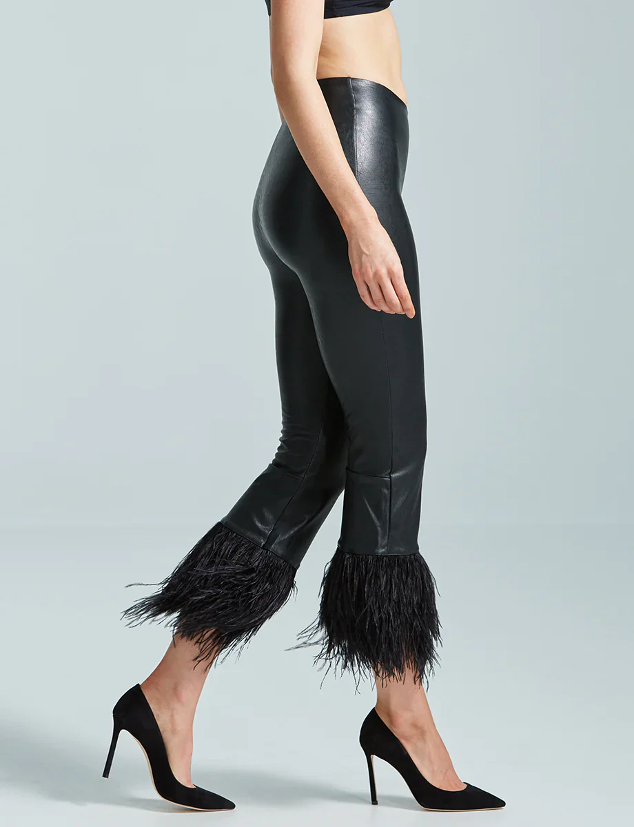FAUX LEATHER FEATHER CROP FLARE - Image 3