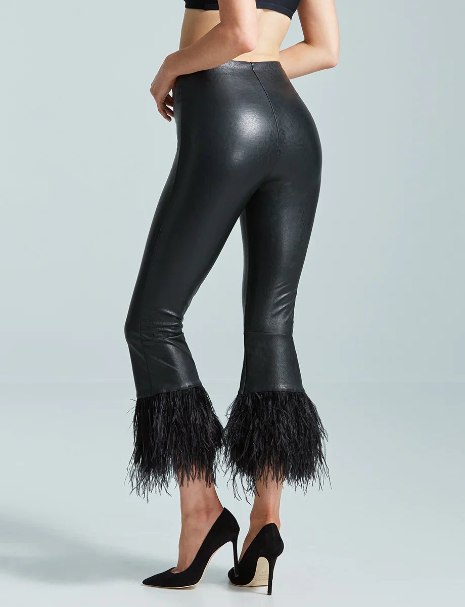 FAUX LEATHER FEATHER CROP FLARE - Image 4